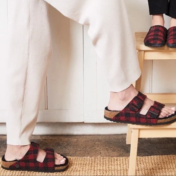 Birkenstock Shoes Birkenstock Arizona Shearling Plaid Sandals
